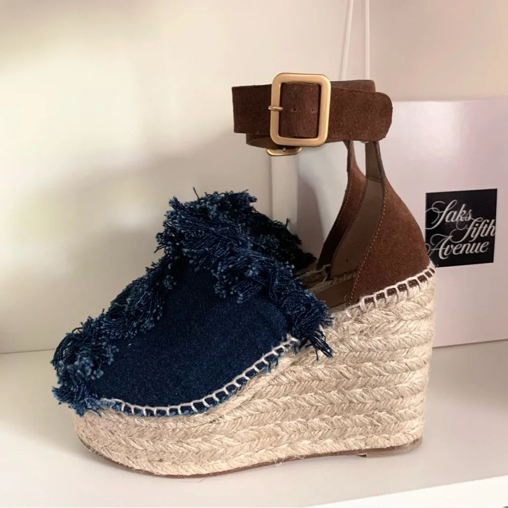 Chloe suede denim wedge heels